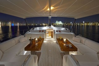 Sailing yacht Nephele -  Deck Seating and Bimini at night